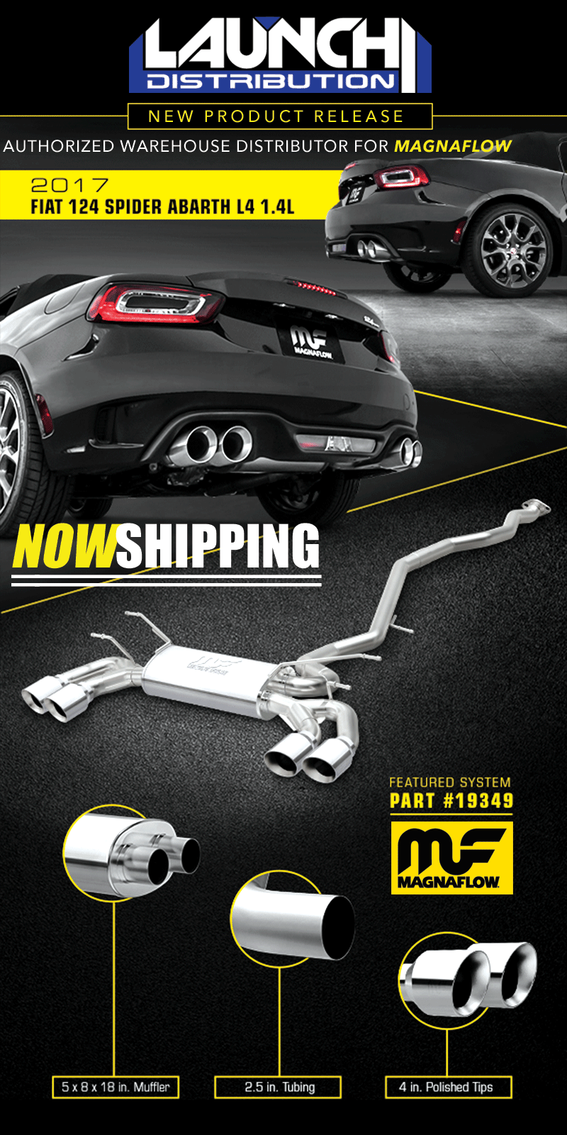 NOW SHIPPING: Magnaflow Stainless Quad Exhaust System for 2017 Fiat 124 Spider Abrath 1.4L