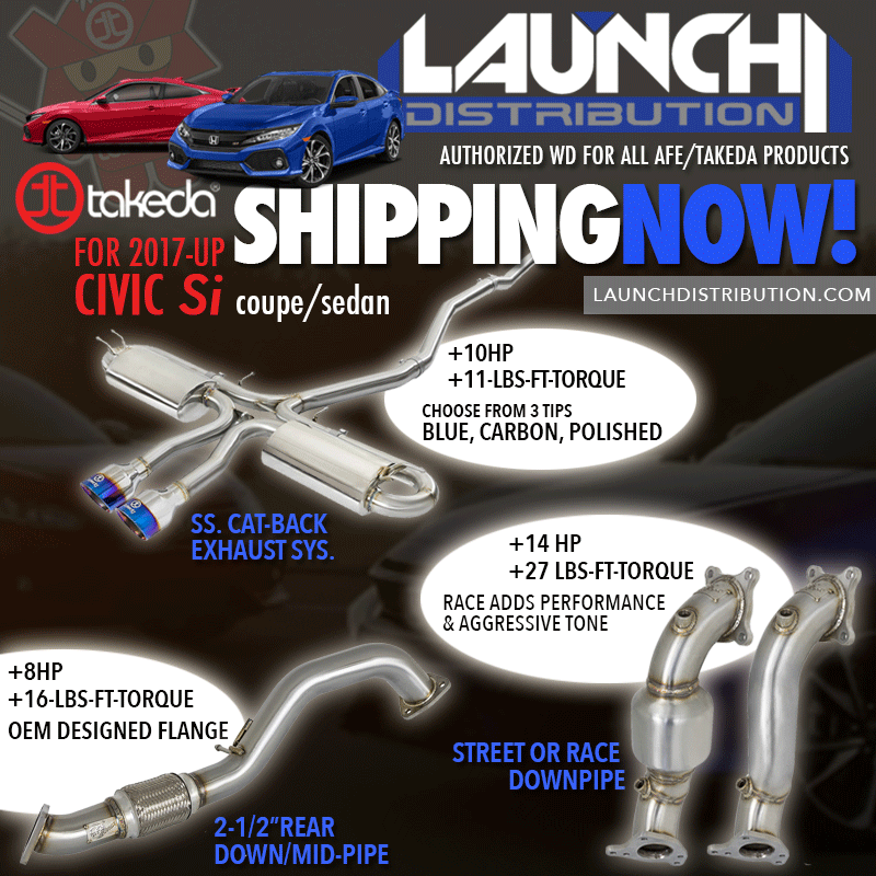 NOW SHIPPING! Takeda parts for the 2017+ Civic Si 1.5T