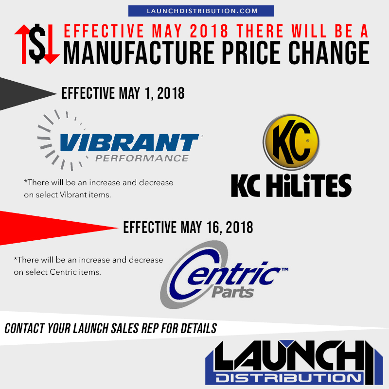 MFG PRICE CHANGE: Effective May 2018 for Vibrant/KC HIlties/Centric Parts