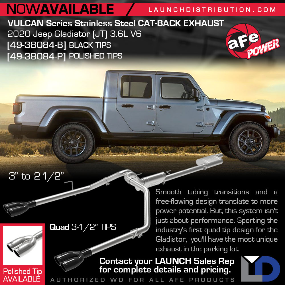 NOW Here – aFe POWER Vulcan Series SS Cat-back with Quad Exhaust for 2020 Jeep Gladiator 3.6L