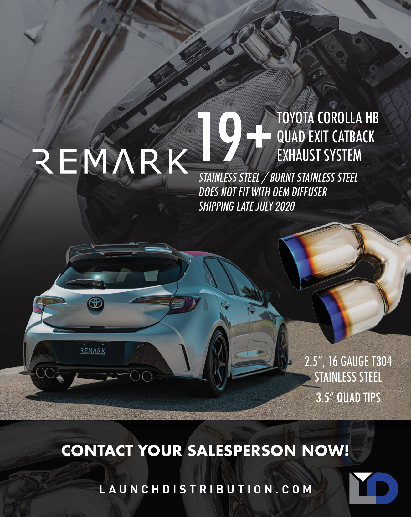 Pre-Order NOW – 2019 Toyota Corolla HB Cat-Back Exhaust Kit with Quad Tips by REMARK