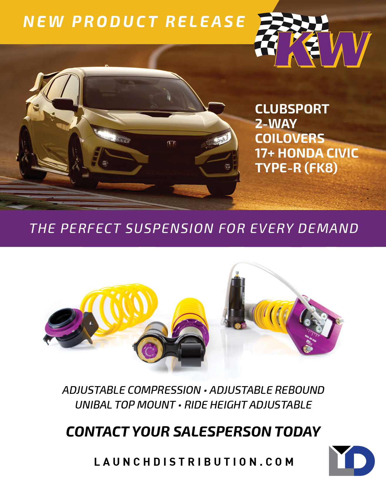 KW Clubsport 2 way coilovers for the FK8 Honda Civic Type-R